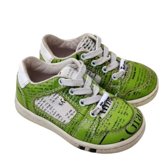 Vintage Y2K John Galliano Green newspaper Print sneakers sz 20/4.5 us - Picture 1 of 8